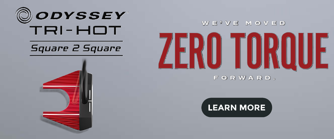 Advertisement for Odyssey Tri-Hot and Zero Torque products with a red and black device on a gray background.
